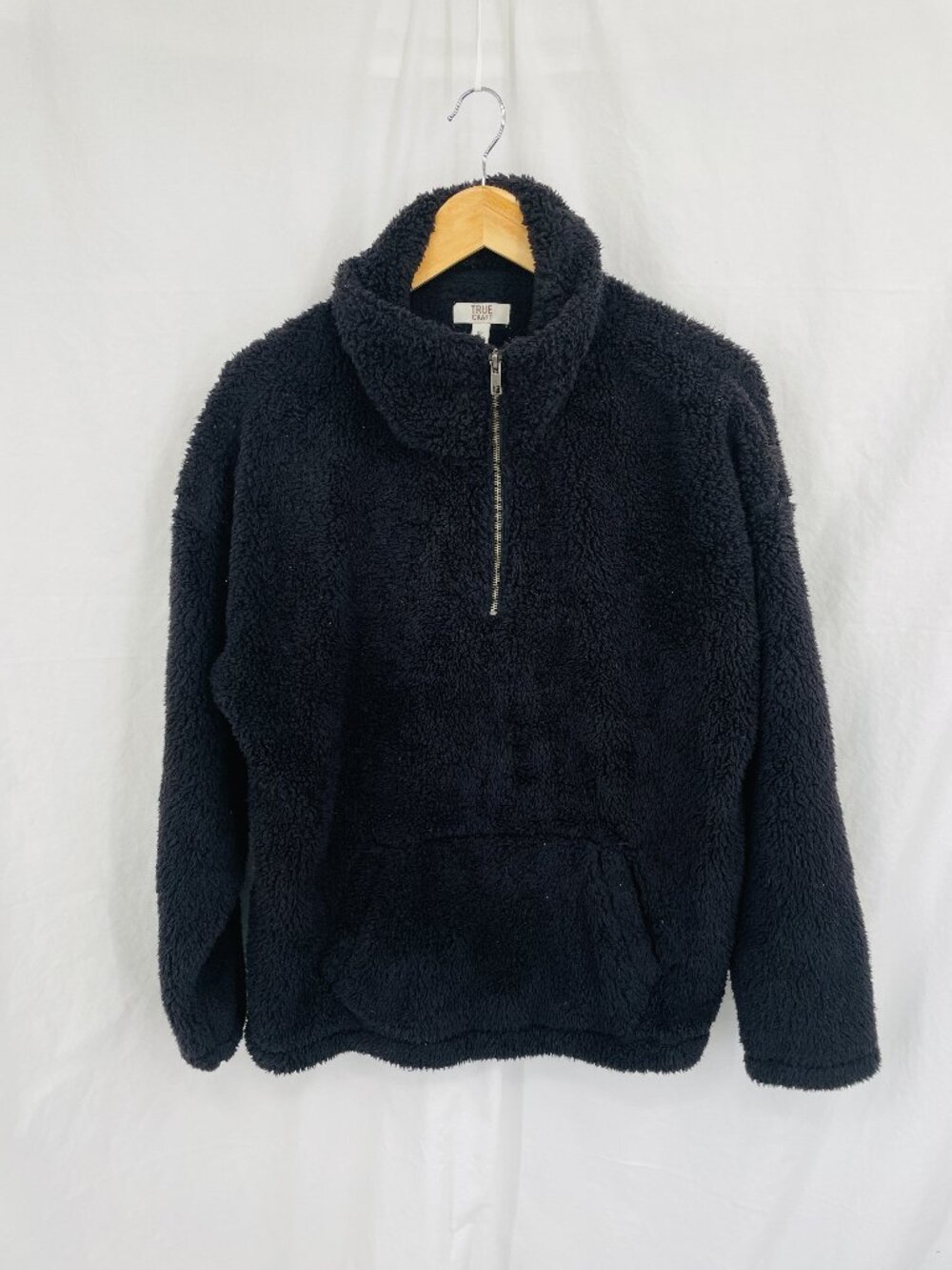 True Craft Plus Black Fuzzy Sherpa Quarter Zip Pullover Fleece Jacket